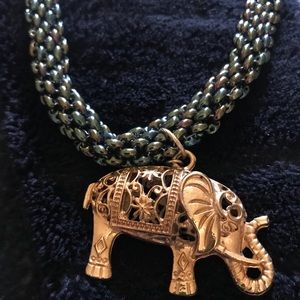 Tibetan Necklase green litmus beads w/golden touch